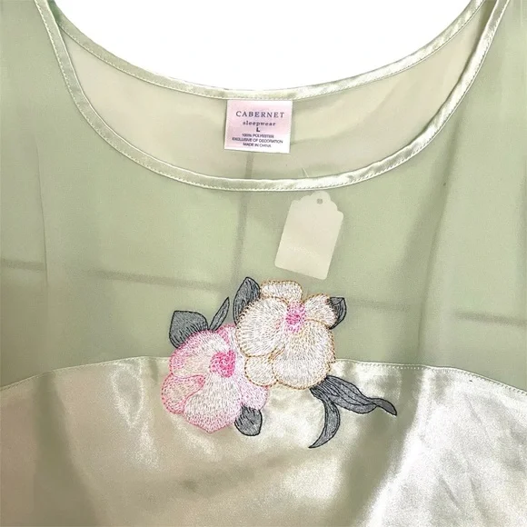 Cabernet Light Green Satin Top with Floral Embroidery - Picture 2 of 3